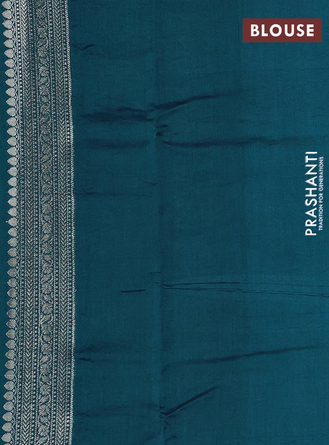 Chiniya silk saree teal blue and peacock blue with allover zari weaves and zari woven border