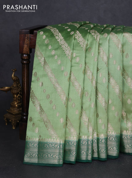 Chiniya silk saree pastel green and dark green with allover zari weaves and zari woven border