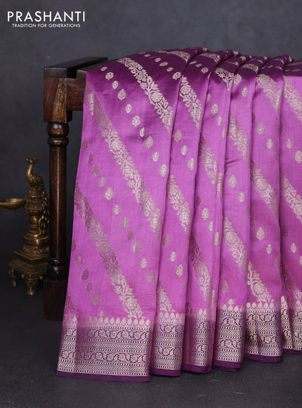 Chiniya silk saree mild purple and purple with allover zari weaves and zari woven border