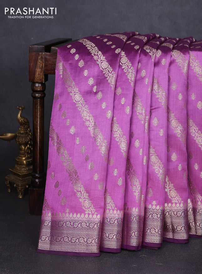 Chiniya silk saree mild purple and purple with allover zari weaves and zari woven border