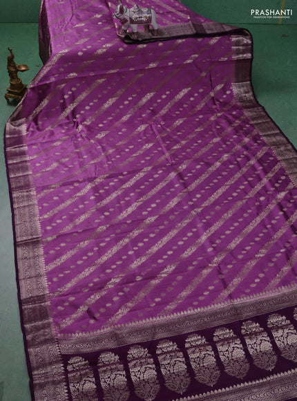Chiniya silk saree mild purple and purple with allover zari weaves and zari woven border