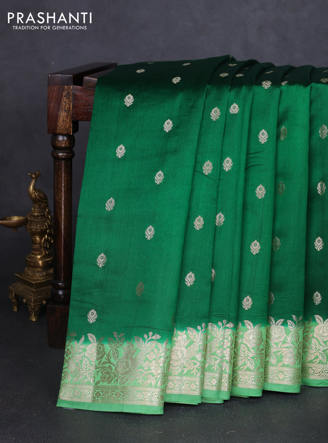 Chiniya silk saree green and light green with zari woven buttas and zari woven border