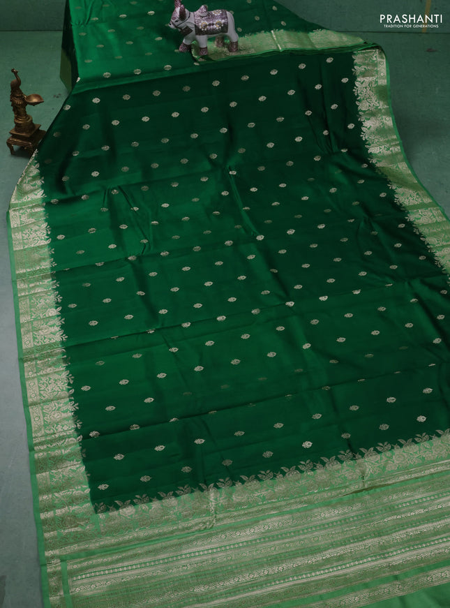 Chiniya silk saree green and light green with zari woven buttas and zari woven border
