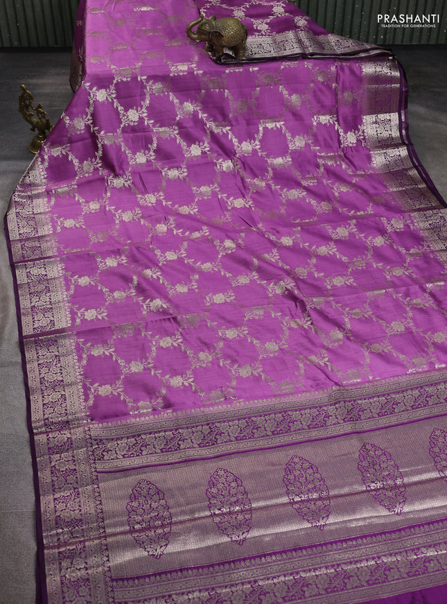 Chiniya silk saree mild purple and purple with allover floral zari weaves and zari woven border