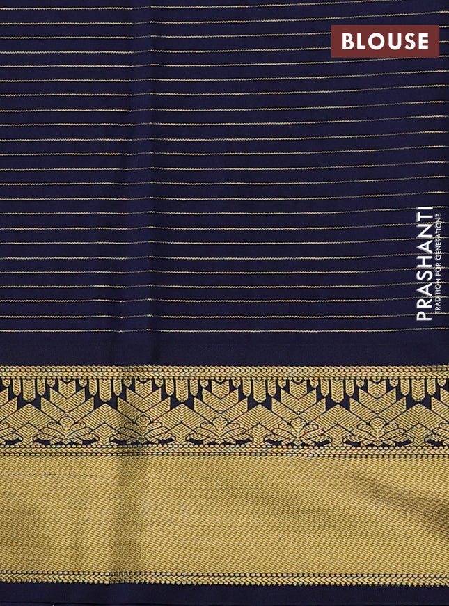 Semi kanchipuram silk saree green and navy blue with allover zari weaves & buttas and rich zari woven korvai border