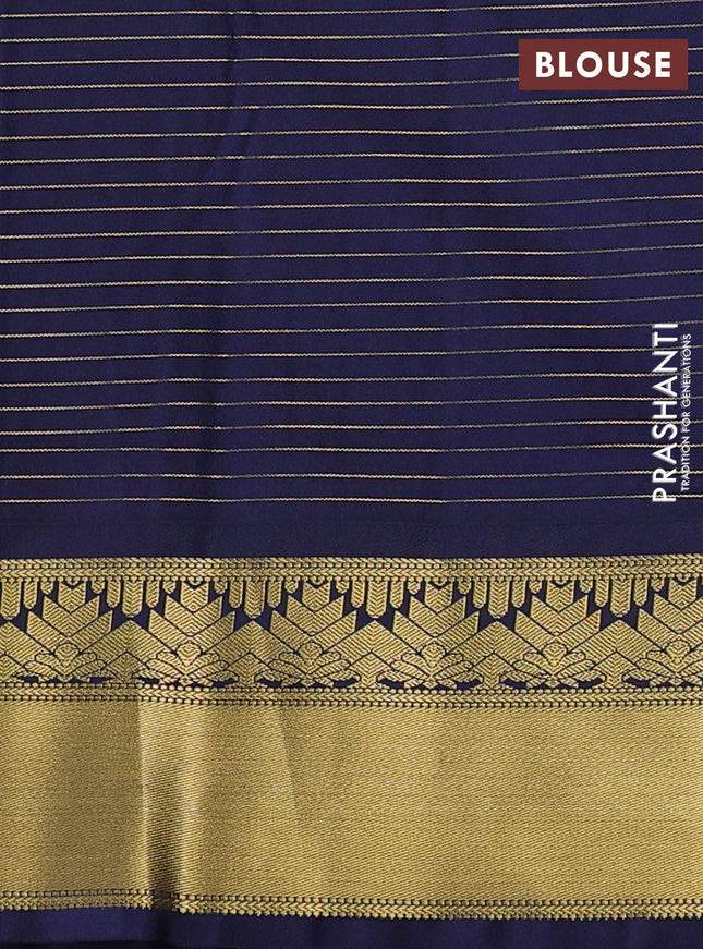 Semi kanchipuram silk saree pink and navy blue with allover zari weaves & buttas and rich zari woven korvai border