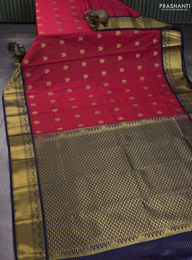 Semi kanchipuram silk saree pink and navy blue with allover zari weaves & buttas and rich zari woven korvai border