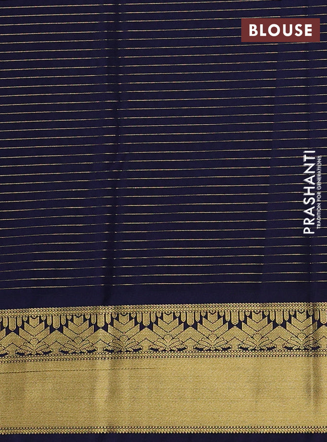 Semi kanchipuram silk saree pink and navy blue with allover zari weaves & buttas and rich zari woven korvai border