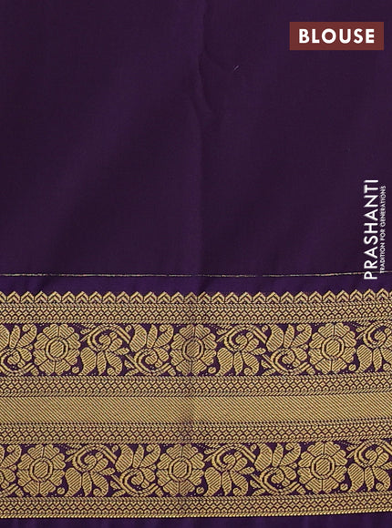 Semi kanchipuram silk saree lime yellow and violet with allover zari checks & buttas and rettapet zari woven korvai border