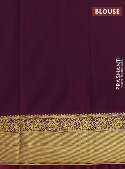 Semi kanchipuram silk saree green and wine shade with allover zari checks & buttas and zari woven korvai border