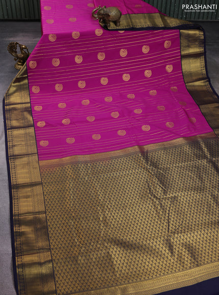 Semi kanchipuram silk saree magenta pink and navy blue with allover zari weaves & buttas and zari woven korvai border