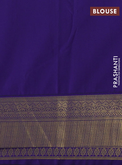 Semi kanchipuram silk saree green and navy blue with allover zari weaves & buttas and zari woven korvai border