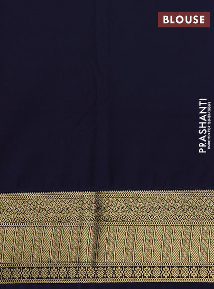 Semi kanchipuram silk saree mustard yellow and navy blue with allover zari weaves & buttas and zari woven korvai border