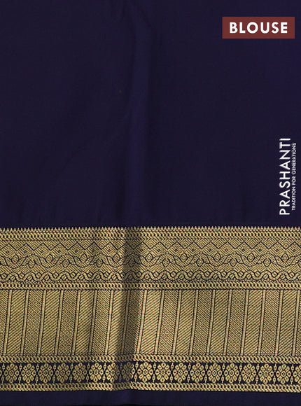 Semi kanchipuram silk saree yellow and navy blue with allover zari weaves & buttas and zari woven korvai border