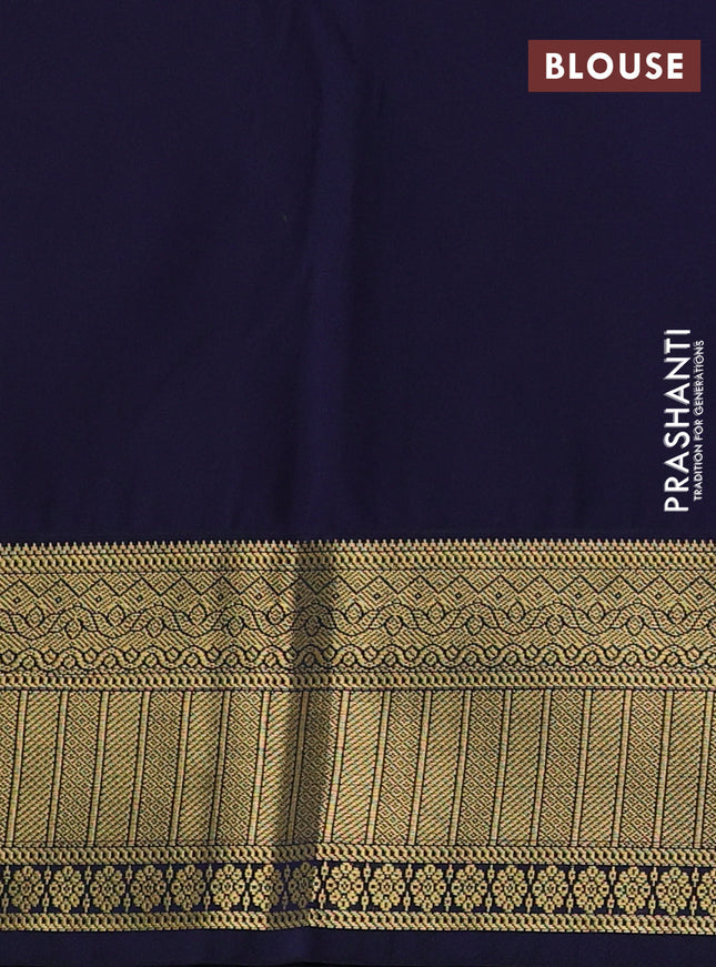 Semi kanchipuram silk saree yellow and navy blue with allover zari weaves & buttas and zari woven korvai border