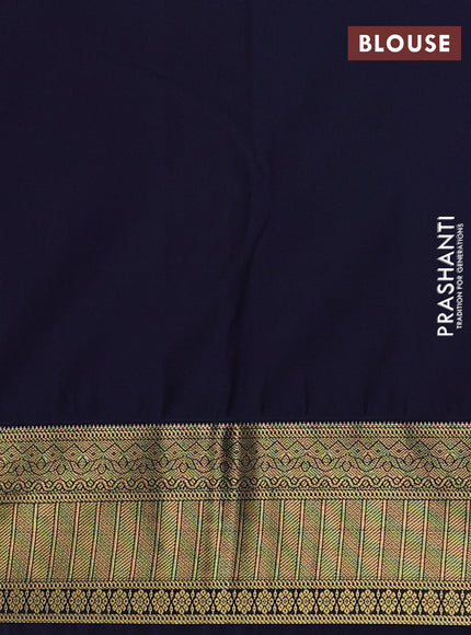 Semi kanchipuram silk saree peach pink and navy blue with allover zari weaves & buttas and zari woven korvai border