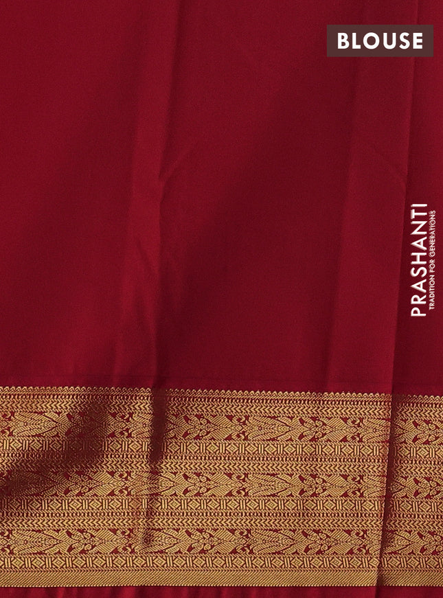 Semi kanchipuram silk saree teal blue and red with allover zari stripes pattern & buttas and zari woven korvai border