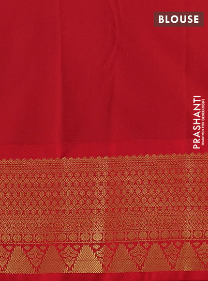 Semi kanchipuram silk saree teal blue and red with allover silver & zari woven buttas and temple zari woven korvai border