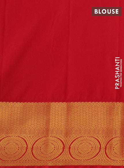Semi kanchipuram silk saree teal blue and red with allover zari woven buttas and zari woven korvai border
