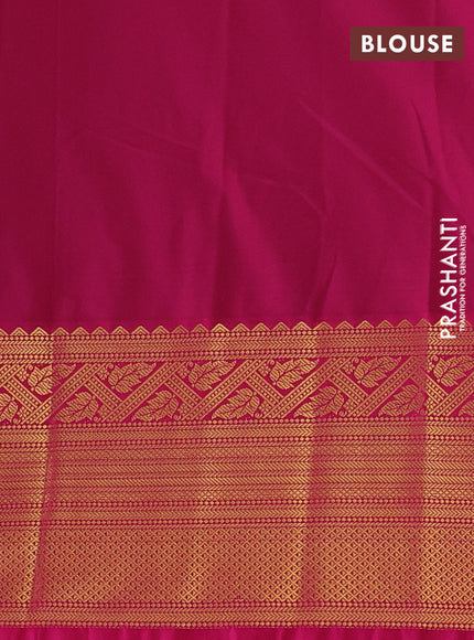 Semi kanchipuram silk saree green and pink with allover zari weaves & buttas and long zari woven border