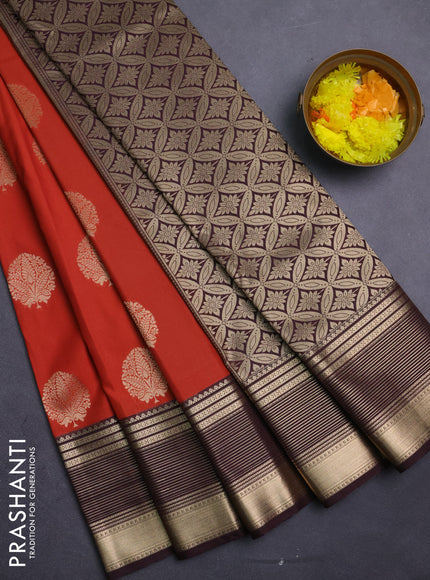 Semi kanchipuram silk saree rust shade and coffee brown with zari woven buttas and zari woven border