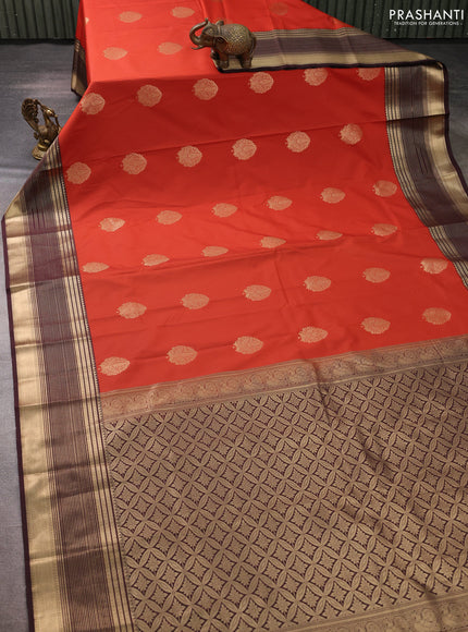 Semi kanchipuram silk saree rust shade and coffee brown with zari woven buttas and zari woven border