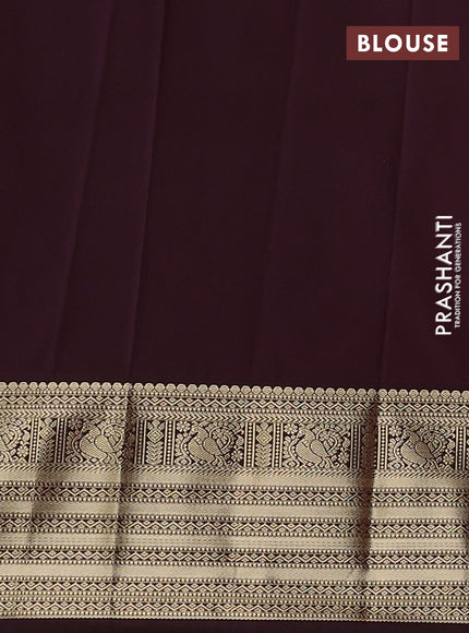 Semi kanchipuram silk saree rustic orange and coffee brown with zari woven stripes pattern and zari woven korvai border
