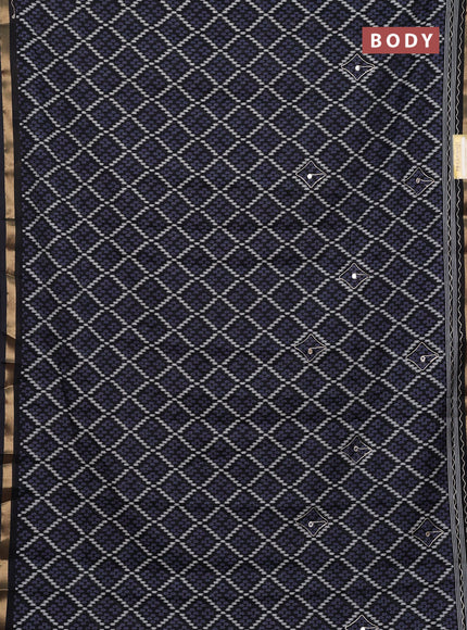 Semi maheshwari cotton saree black with allover ikat woven mirror work and zari woven embroidery work