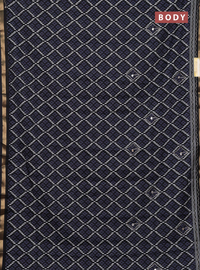 Semi maheshwari cotton saree black with allover ikat woven mirror work and zari woven embroidery work
