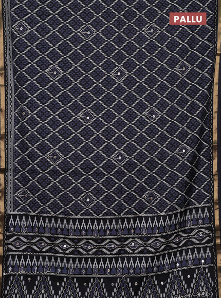 Semi maheshwari cotton saree black with allover ikat woven mirror work and zari woven embroidery work