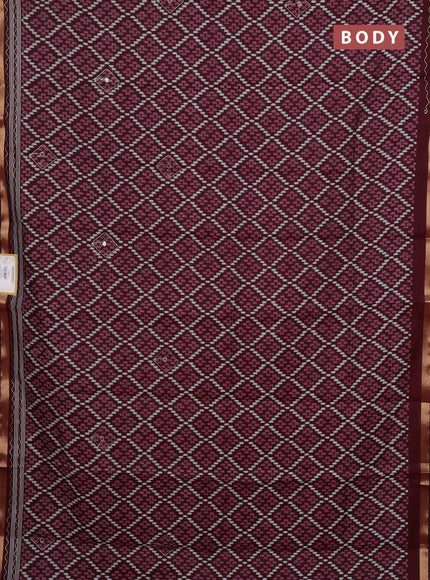 Semi maheshwari cotton saree deep maroon with allover ikat woven mirror work and zari woven embroidery work
