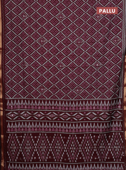 Semi maheshwari cotton saree deep maroon with allover ikat woven mirror work and zari woven embroidery work