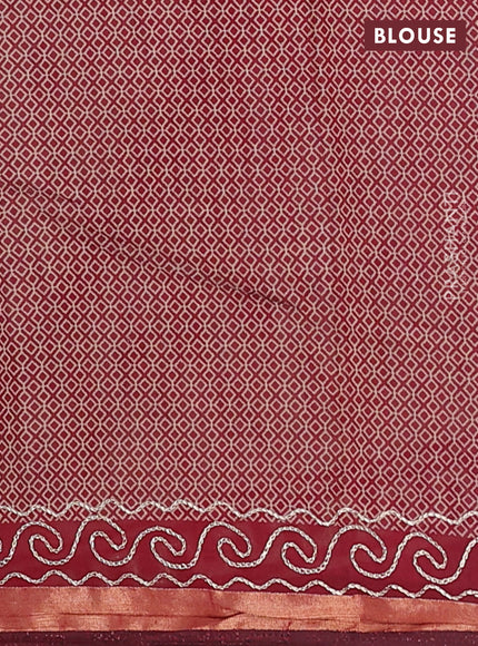 Semi maheshwari cotton saree chikku shade and maroon with allover ikat weaves & mirror work and mirror embroidery zari woven border