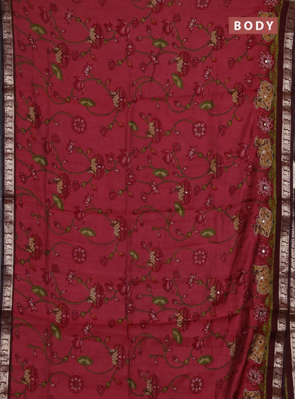 Semi maheshwari cotton saree mauve pink and deep maroon with allover pichwai embroidery work and zari woven border