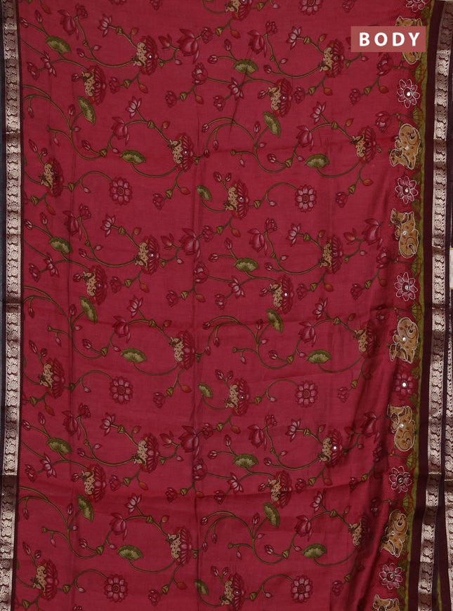 Semi maheshwari cotton saree mauve pink and deep maroon with allover pichwai embroidery work and zari woven border