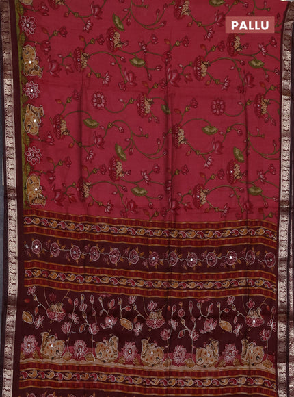 Semi maheshwari cotton saree mauve pink and deep maroon with allover pichwai embroidery work and zari woven border