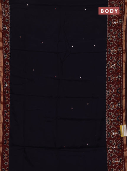 Semi maheshwari cotton saree black and maroon with mirror embroidery work and ikat woven mirror embroidery border