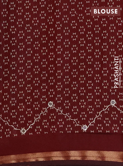 Semi maheshwari cotton saree black and maroon with mirror embroidery work and ikat woven mirror embroidery border