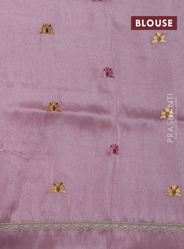 Tissue organza saree mauve pink with allover pichwai embroidery work