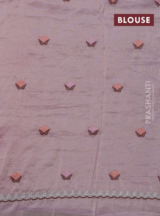 Tissue organza saree mild lavender with floral embroidery work