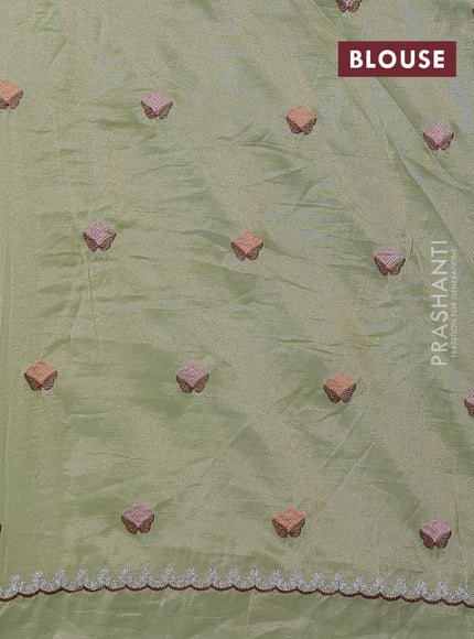 Tissue organza saree pista green with floral embroidery work
