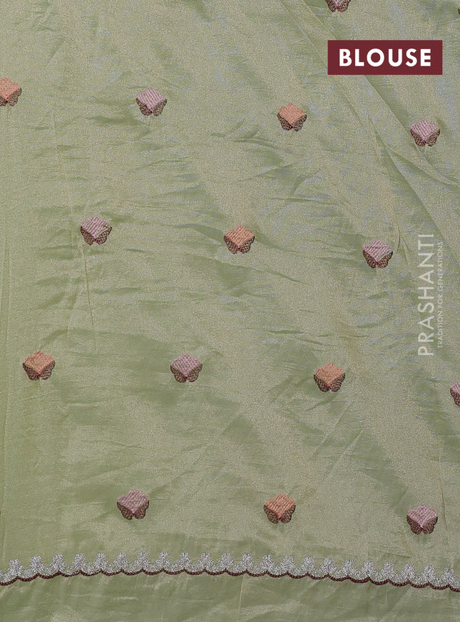 Tissue organza saree pista green with floral embroidery work