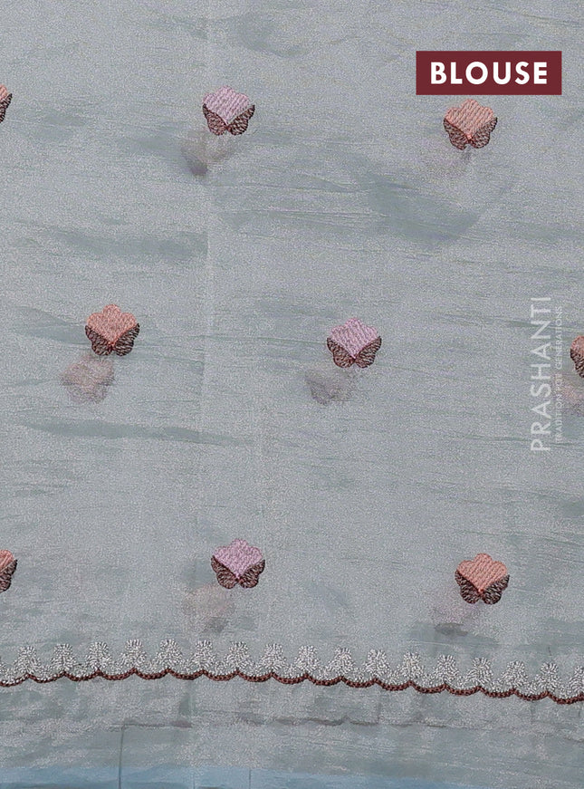 Tissue organza saree pastel blue with floral embroidery work