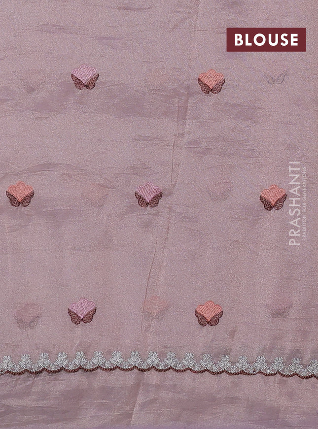 Tissue organza saree pastel pink with floral embroidery work