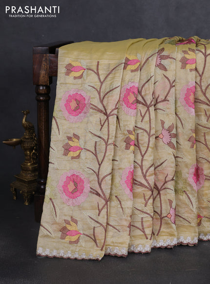 Tissue organza saree sandal with floral embroidery work