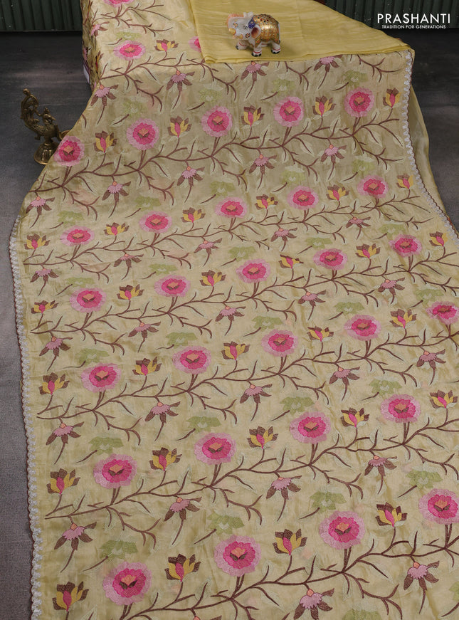 Tissue organza saree sandal with floral embroidery work