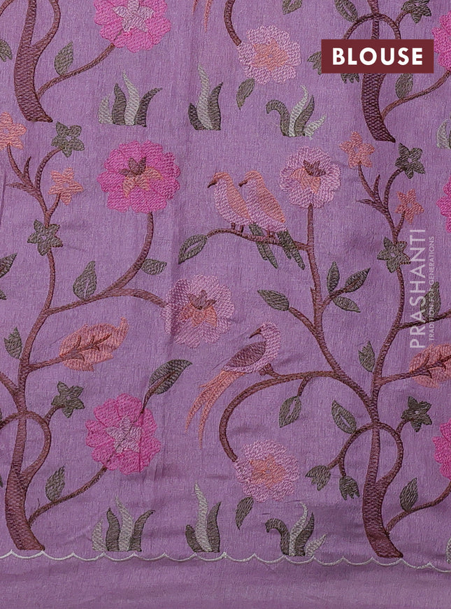 Tissue organza saree lavender with plain body and embroidery border