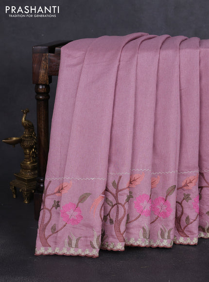 Tissue organza saree pastel pink with plain body and embroidery border