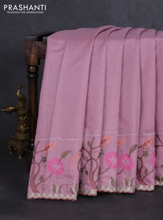 Tissue organza saree pastel pink with plain body and embroidery border
