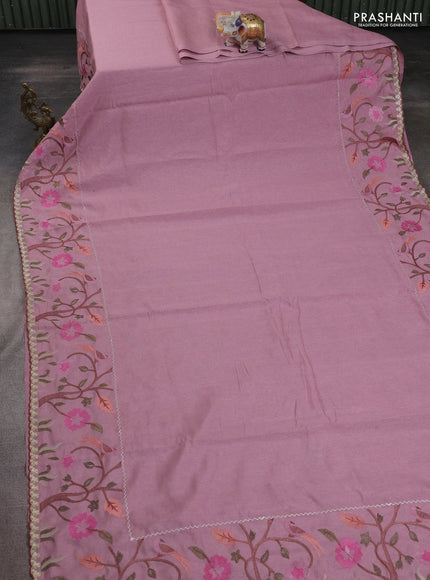 Tissue organza saree pastel pink with plain body and embroidery border
